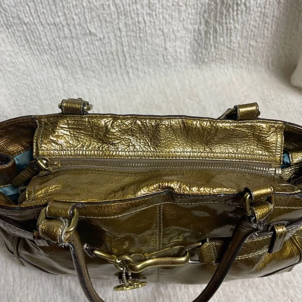 Coach patent leather Metallic Gold Shoulder Bag F15457 with gold tone accents